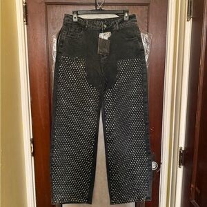 Women's Black Studded Flare Jeans